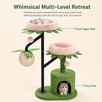 Support d'escalade pour chat moderne vert et rose avec poteaux en métal, panneau E1 et boule en sisal interactive