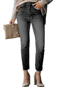 ZZH XZ2678 Jeans de Mezclilla Ajustados y Transpirables de Cintura Alta para Mujer, Pantalones Casuales Versátiles para Verano/Invierno - Product Image 1