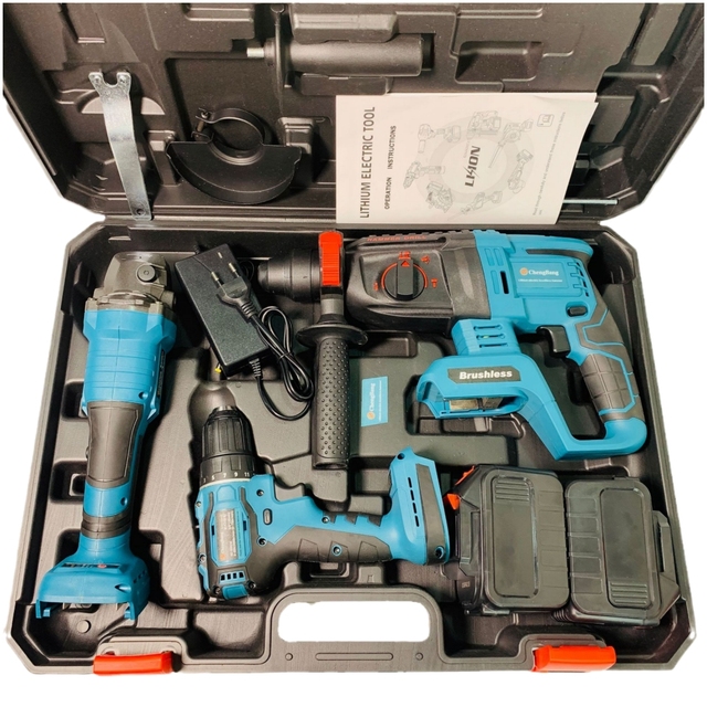 3 in 1 Cordless Power Tools Set Power Drill Angle Grinder Hammer Drill Set Electric Home Tool Kit Portable Power Tool