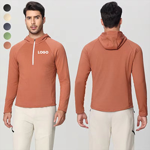 Oem Sports Active Men'S Breathable Long Sleeves Pullover Fleece Half Zip Hooded Top Fitness Workout Custom Running Shirt Hoodie