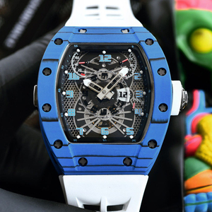 Reloj Automático de Alta Gama para Hombre, Estilo 022, Caja Azul Tonneau con Esfera Esqueleto y Ventana de Fecha - Product Image 5