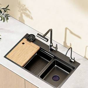 Lave-tasses haute pression avec couvercle de drain en acier inoxydable 304 et évier de cuisine avec robinets d'eau chaude et froide - Product Image 2