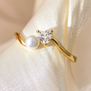 <span class=keywords><strong>Anelli</strong></span> di Promessa in Argento 925 per Coppie, Anello Aperto con Perla e Zirconi, Gioielli Minimalisti Placcati in Oro 18k - Product Image 1