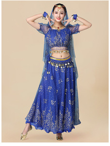 Costumes de performance de danse du ventre de Bollywood pour adultes, à manches courtes, motif rose doré, princesse indienne, faits à la main - Product Image 5