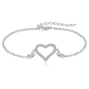 Custom Luxury Handmade Classic Women Gifts Rhodium Plated White CZ 925 Sterling Silver Personalized Designer Heart Bracelets