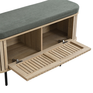 Banc à chaussures en bois avec rangement et revêtement en cuir PU, design traditionnel pour l'entrée et l'appartement - Product Image 5