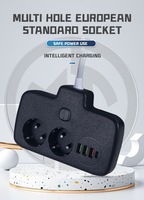 Regleta de Enchufes Redondos Schuko EU con Interruptores Individuales, Tomas de Corriente USB PD Tipo-C, Extensión de Enchufe para España y Alemania