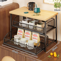 Support pour machine à café, organisateur de comptoir pour bar à café avec tiroir coulissant pour dosettes de café, sachets de thé, tasses et accessoires