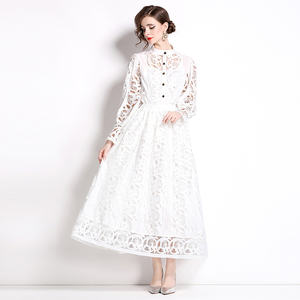 เสื้อเบลาส์และกระโปรงแขนยาวลูกไม้ลายฉลุสีทึบสไตล์วินเทจหรูหราสำหรับสำนักงาน2ชิ้น2024 - Product Image 6