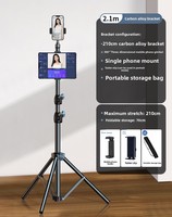 Trépied léger et stable en acier au carbone de 2,1 m pour téléphone, avec anneau lumineux et perche pour microphone, avec sac de rangement pour vidéo en direct