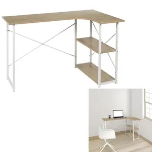 Custom Design Home Office L Shape Corner Computer Desk MDF and Metal White Laptop Home Working Office Desk