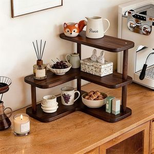 Wooden L-shaped Corner <b>Shelf</b> 3-tier <b>Desktop</b> Storage Rack Cosmetic Organizer Multipurpose Display Stand - Product Image 2