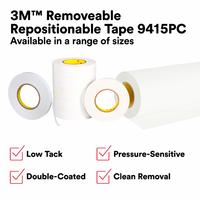 Ruban adhésif double face 3M 9415PC, amovible et repositionnable, film PET transparent 2 mil, pour montage temporaire