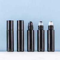 Flacon à bille en verre noir mat pour huiles essentielles, 5 ml et 10 ml, en obsidienne, vente en gros