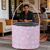 Großhandel Maßgefertigter Bestseller Oster-Eimer aus Leinen mit Gingham-Futter Wiederverwendbarer Eiersuche-Geschenkkorb