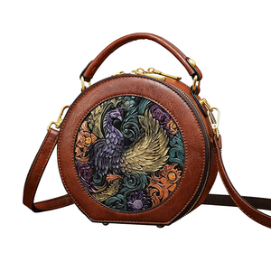Bolso de hombro y bandolera de PU, cilíndrico, estilo vintage, hecho a mano, con textura grabada, cierre de cremallera, para uso diario, con diseño de flores grandes - Product Image 2