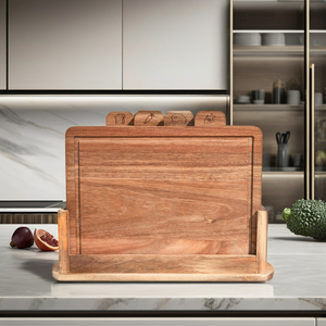 Ensemble de planche à découper en bois d'acacia biologique robuste avec support de base de rangement pour la cuisine pain viande légumes poisson - Product Image 1