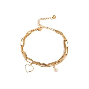 Bracelet tendance pour femme en acier inoxydable double couche avec pendentif cœur, bracelet cœur en or 18 carats - Product Image 5