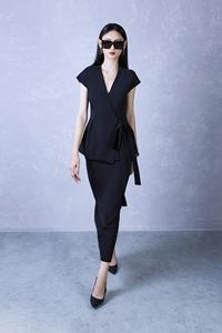 Blusa Cruzada de Sarga con Cuello en V para Mujer, Estilo Elegante de Oficina, con Lazo en la Cintura - Estilo Casual y de Oficina KA02 - Product Image 5