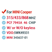 Clé à distance PCF7945A ID 46 PUCE 315/868 MHz pour BMW MINI Cooper 2006 2007 2008 2009 2010 2011 2012 2013 clé de voiture