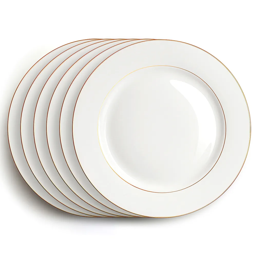 Or Rim Bone china Dinner Set Assiettes de chargeur blanches pour la décoration de mariage Assiette En Porcelaine