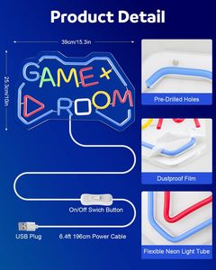 Aclorol Game Room Enseigne au néon pour décoration murale Décoration de salle de jeux pour garçons Hommes Cave Enseigne LED colorée Néons pour joueur - Product Image 5