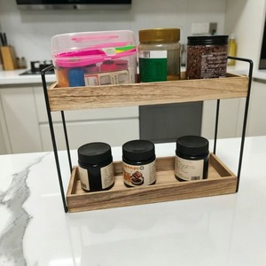 Étagère de rangement rectangulaire à double niveau en bois, type sur pied, pour salle de bain, cuisine, organisation de bureau, montage facile - Product Image 2