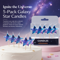 Bougies d'anniversaire en forme d'étoile à motif galaxie, 5 pièces, en cire non toxique, sur pique en bois, thème espace cosmique, pour décoration de gâteaux, cupcakes et desserts