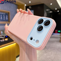 Coque de téléphone en silicone liquide souple avec protection d'objectif anti-usure et bouton IA, motif color block et grande fenêtre, pour iPhone 17 Pro