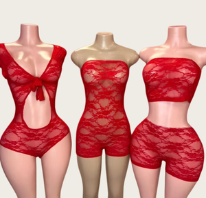 Viviblook Z1220ST05 Sexy ver a través de encaje sin tirantes pantalones cortos conjunto de dos piezas mono sin tirantes de encaje para mujer - Product Image 1