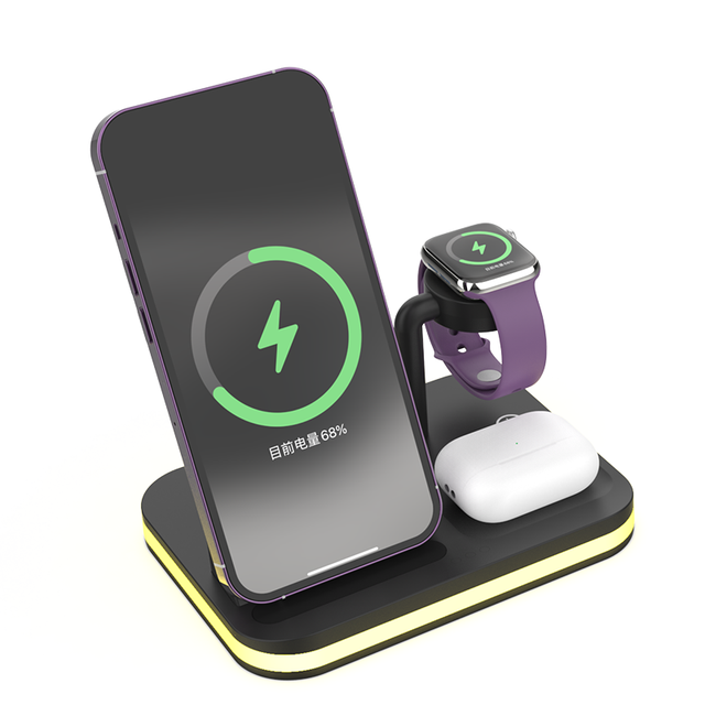 Wireless Charging Station Fast Charging Wireless Charger Desktop for Smart Watch Phone 3 in 1 ABS TYPE-C 2 Charger