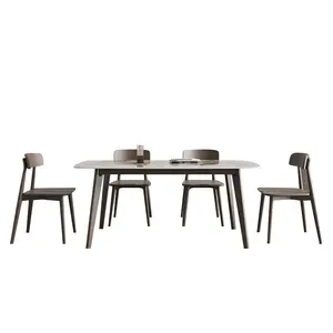 Set meja makan rumah, cahaya Modern mewah rumah ruang tamu ek dan lempengan batu kursi kayu Solid disesuaikan putih