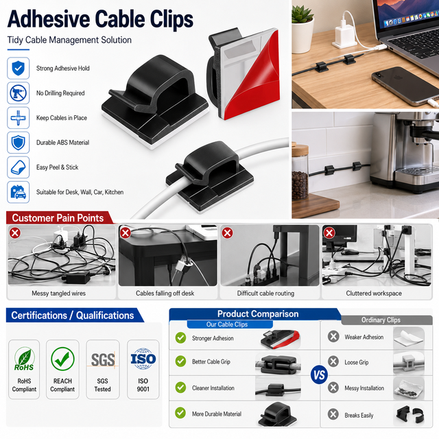 Adhesive Cable Clips Wall Wire Holders Strong Cord Clips for Cable Management