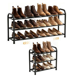 Étagère à chaussures réglable 45,2 cm-83,2 cm, en métal, pour entrée, 3 niveaux, largeur réglable, autoportante - Product Image 1