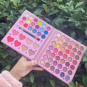 60 Warna Glitter Eyeshadow Palette Pearlescent 8 Warna Blush Set dengan Sikat Grosir Palet Eyeshadow Tahan Air