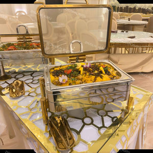 Catering di lusso di bufalo di lusso scaldabagno cibo acciaio inossidabile martellato decorativo rotondo oro banchetto Hotel per eventi chaffer - Product Image 5