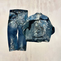 Ensemble de jeans DiZNEW, design personnalisé, délavé à l'acide, effet sablé, streetwear, costume en denim pour homme