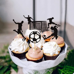 Paper Soccer Cake Toppers Die Cut Black Football Theme Birthday Decorations Handmade Cupcake Inserts - Product Image 2