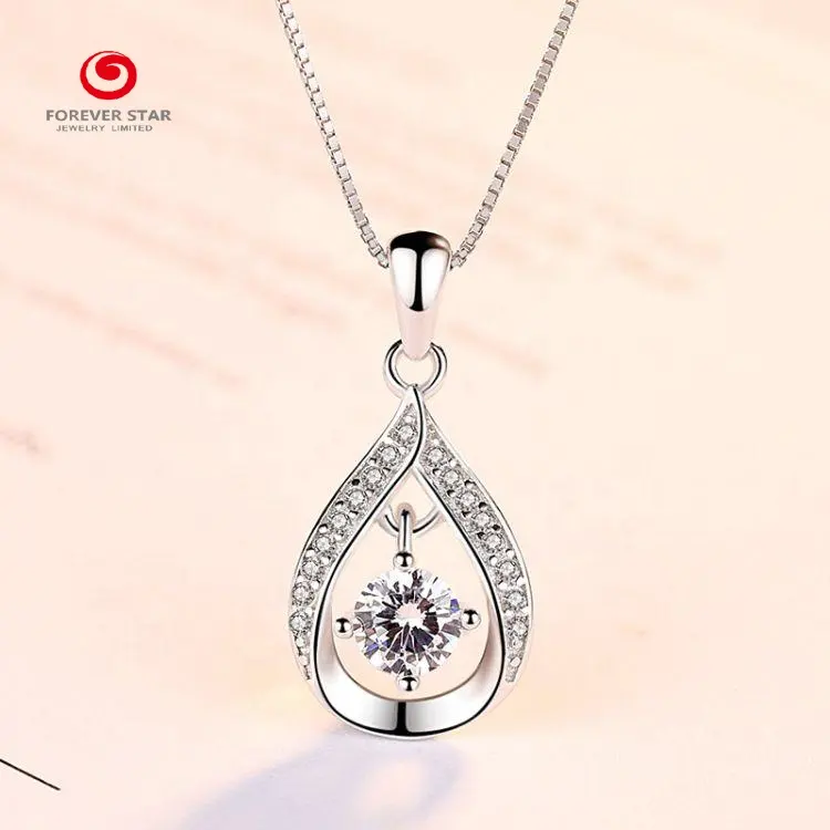 Vendita calda 925 Ciondolo In Argento Sterling con Taglio Rotondo Cubic Zirconia Goccia Dell'acqua Pendente Della Collana