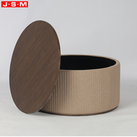 Pouf rond en bois moderne, tabouret de salon minimaliste multifonctionnel en tissu avec rangement