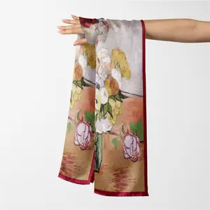 Искусственный Шелковый саржевый шарф, шелковый шарф, цветочный дизайн для Дубая, двухслойный кашемировый шарф
