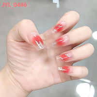 24 autocollants pour ongles en strass dégradé rouge et argenté, design transparent et scintillant, faux ongles à presser, forme carrée, demi-couverture