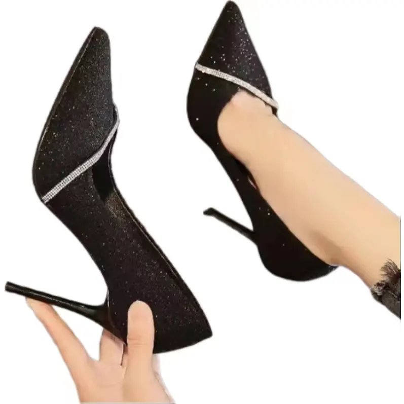 Stiletto gót vàng long lanh Giày cô dâu mới đến phụ nữ bơm sequin shoesbasic bơm Giày cưới nữ Stiletto