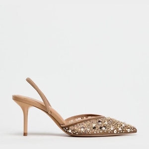 Zapatos DEleventh ZA con Adornos de Cuentas, Parte Superior de Malla, Tacón de Aguja de Perfil Bajo y Punta Puntiaguda, Estilo Mules - Product Image 6