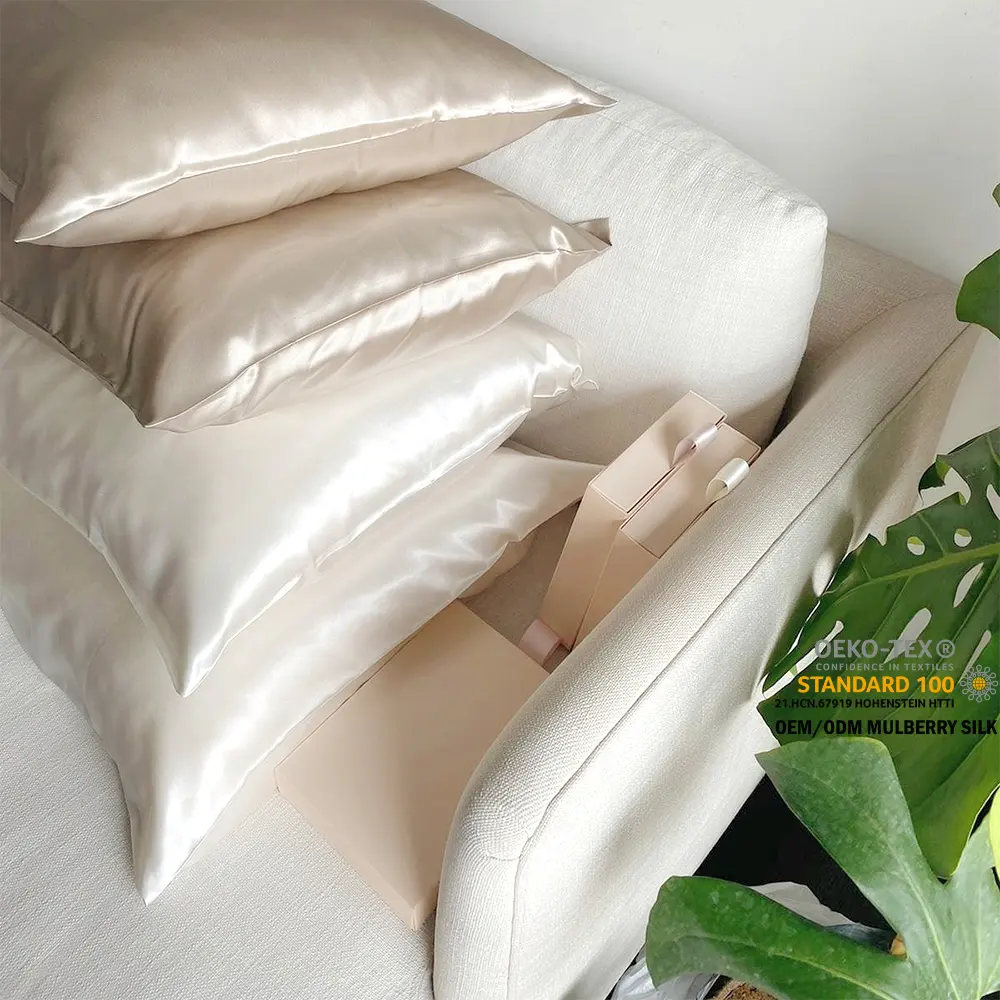 Fabricación personalizada 100% funda de almohada de seda pura 19mm cremallera oculta funda de almohada de seda orgánica