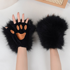 Long Plush Beast <b>Claw</b> <b>Gloves</b> Halloween Role-playing Props Fluffy Furry Faux Fur Leaky Finger Cat <b>Claw</b> Party Casual - Product Image 1