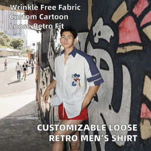 Custom <b>Men's</b> Loose Casual <b>Shirt</b> Striped Patchwork Turn-Down Collar Half-<b>Sleeve</b> Knitted Polo for Summer - Product Image 2