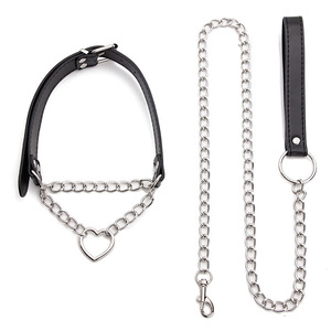 Adult Dog <b>Collar</b> With Chain <b>Leash</b> Adjustable Black For <b>Pet</b> Training - Product Image 2