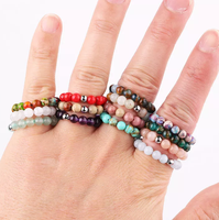 Nouvelle bague en perles de pierre au design simple, en acier inoxydable, 4 mm, pierres précieuses naturelles, cristal, perles élastiques, pour femmes