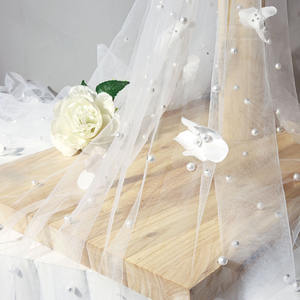 <span class=keywords><strong>Tulle</strong></span> en maille de nylon brodé à la main avec des perles florales, tissu délicat et transparent pour robes de mariée, robes, voiles, décoration - Product Image 2